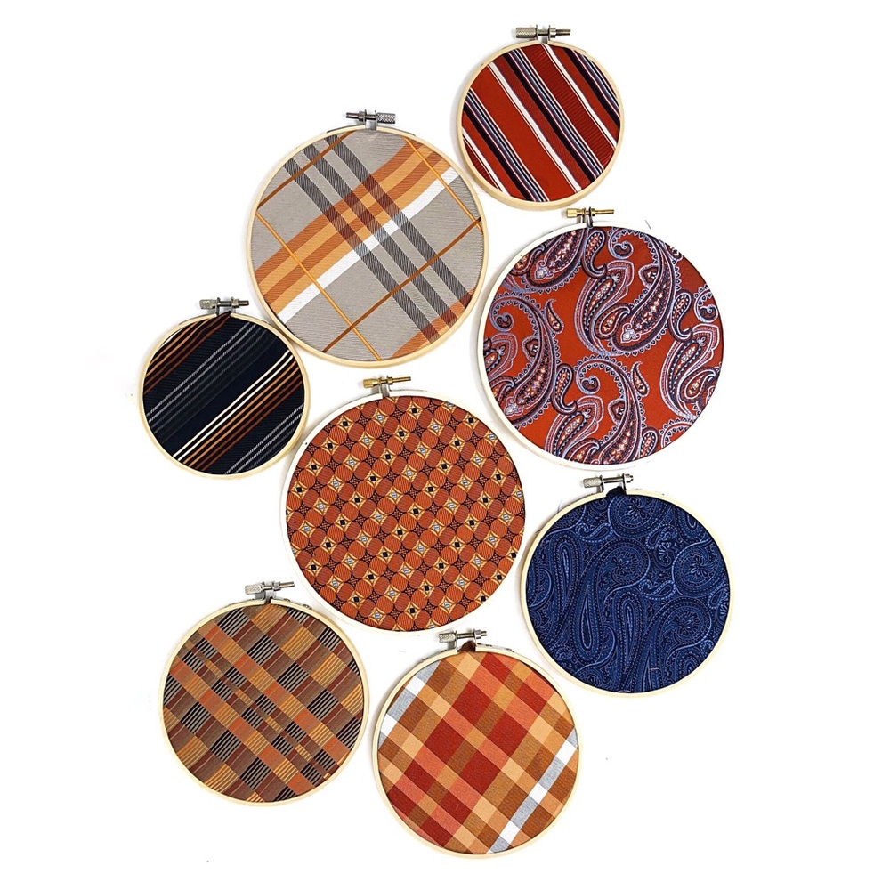 Necktie wall hanging set, orange and navy blue